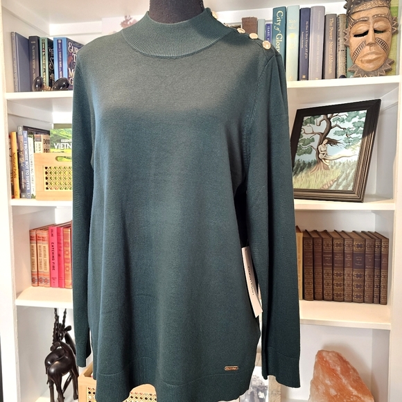 NWT Calvin Klein Mock Turtleneck Long Sleeved Forest Green Blouse - Picture 4 of 14